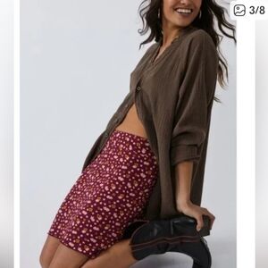 Free People Floral Mini Skirt - Burgundy and Orange